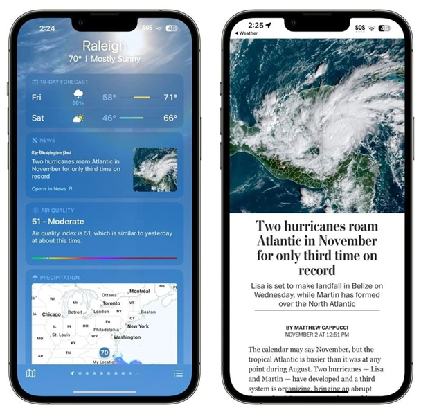 珠海苹果14维修分享iPhone 14手机如何看天气时顺带看新闻 