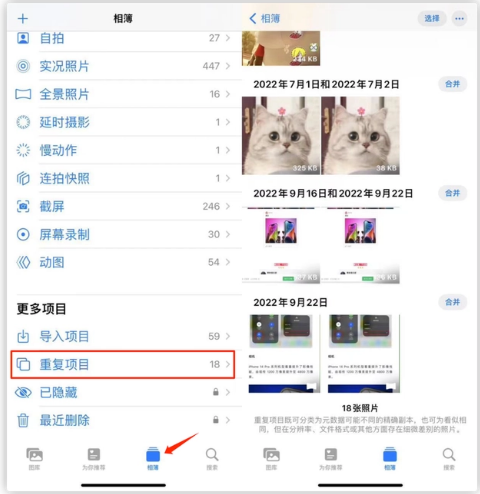 珠海苹果手机维修分享iOS 16 中相册重复项目功能使用方法 